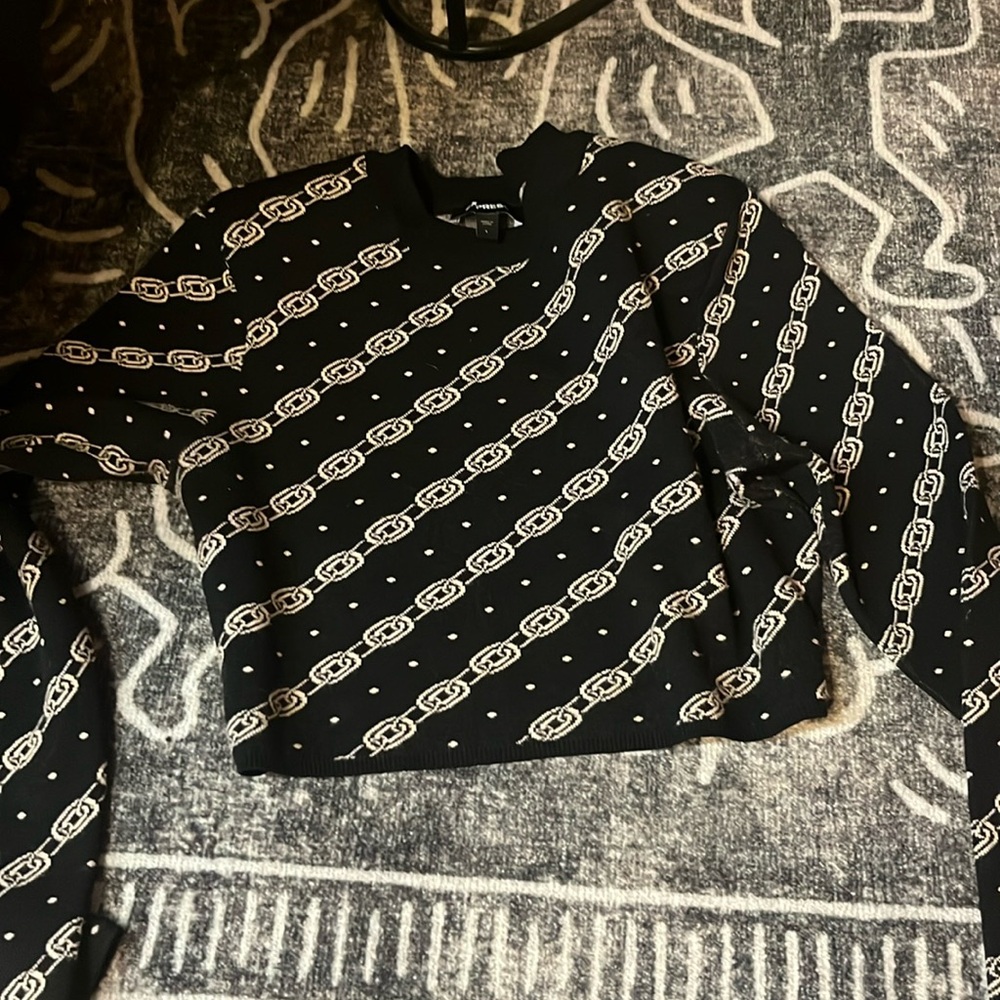 Cropped top sweater, Chain pattern, womens, size L